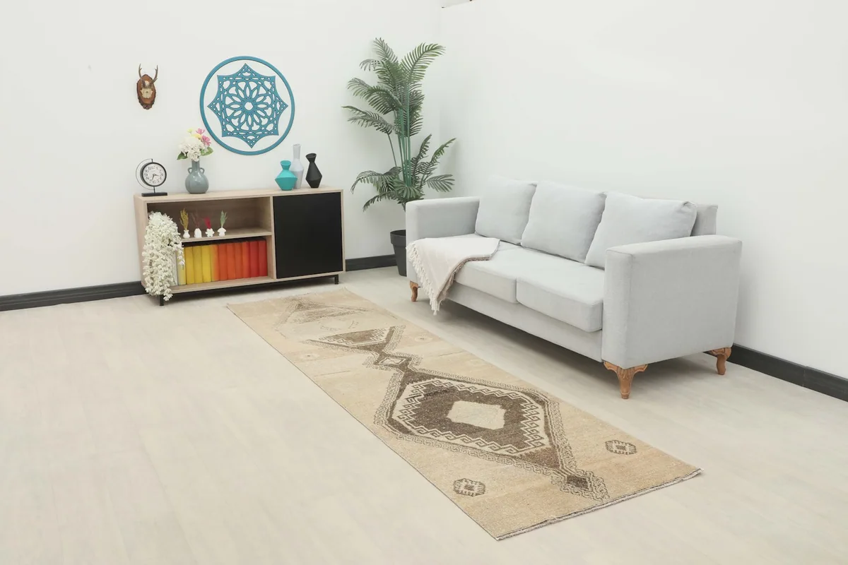 Overall view of the runner rug in a decorated room, showing its impact on the space.