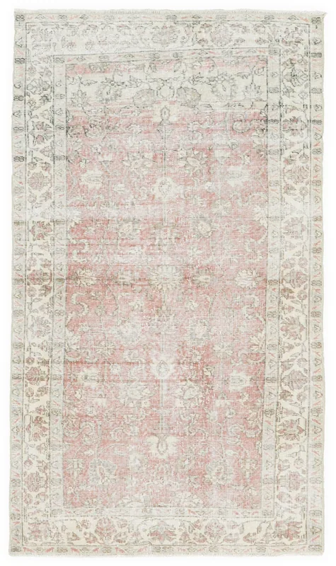 Full top view of the 3'9" x 7'0" vintage rose Anatolian rug on a white background