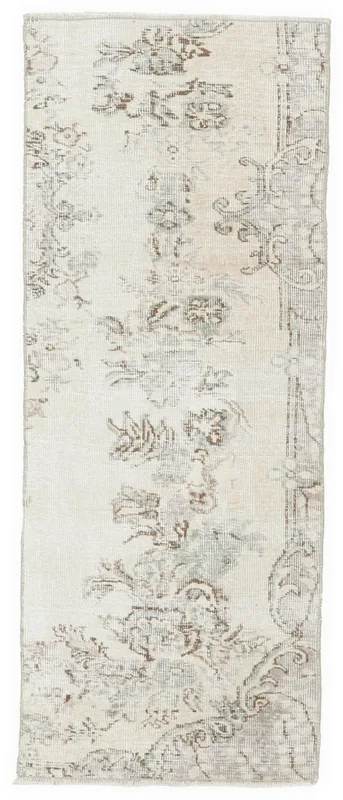 Full top view of the 2'1" x 5'9" ivory Anatolian vintage runner rug on a white background.