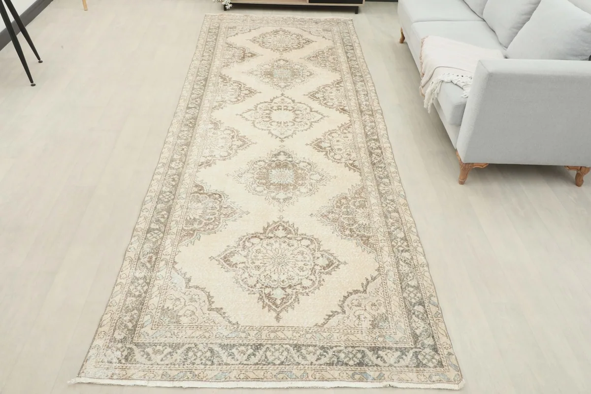 Full view of the runner in a room, providing context for its size and style.