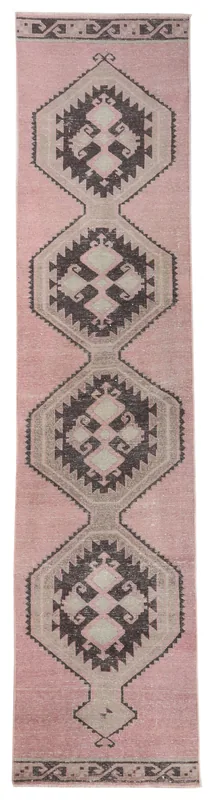 Full top view of the 2'10" x 12'3" rose geometric runner on a white background