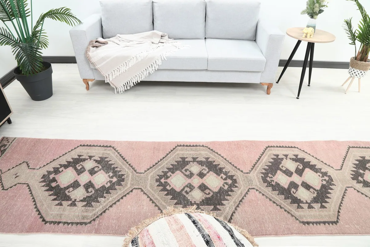 Overhead view showing the middle section of the runner and its geometric design in a room