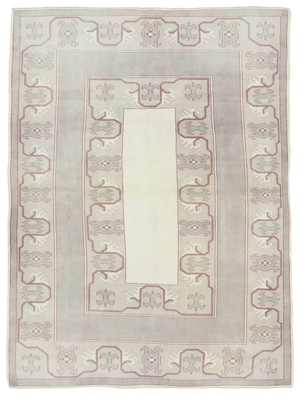 Full overhead view of the Rose Gray Geometric Rug on a white background