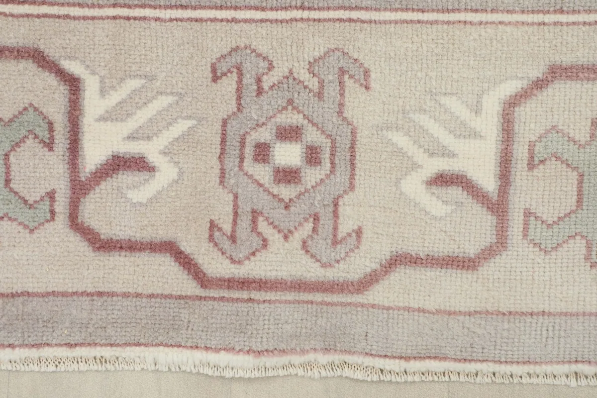 Close-up of the rug's border with various geometric and tribal symbols