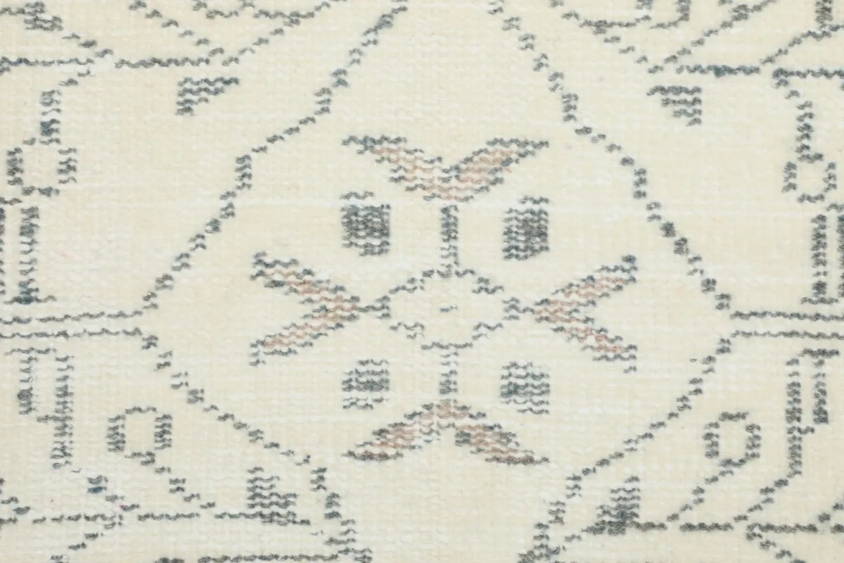 Macro close-up of the wool pile and knotting, showing individual stitches and subtle color variations