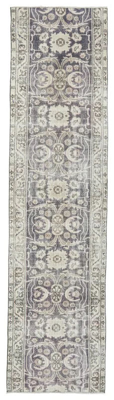 Full overhead view of the Faded Purple Floral Anatolian Runner on a white background