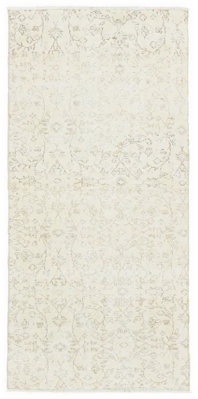Full top view of the cream and beige floral vintage Anatolian runner