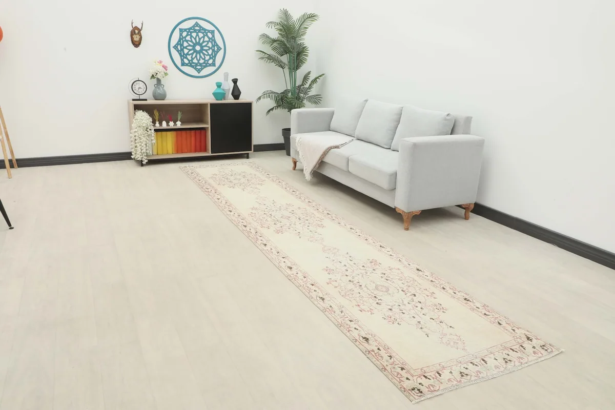 Anatolian runner rug showcased in a room setting with decor
