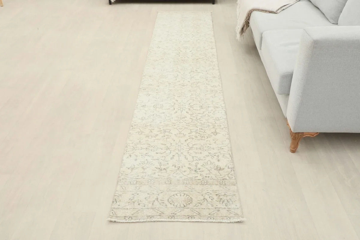 Full room view of the runner rug, showcasing its elongated shape and how it complements the space
