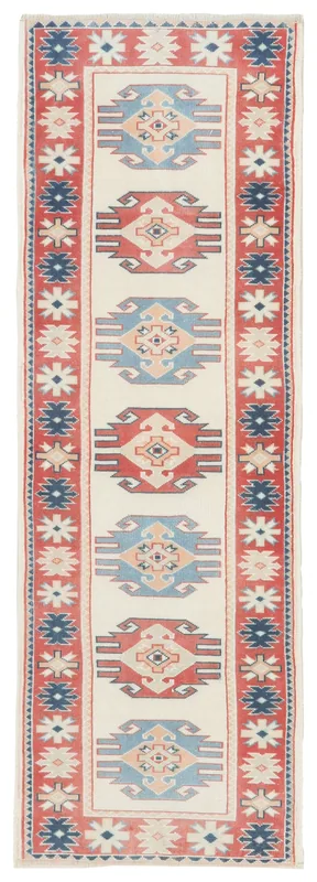 Full top view of the 2'9" x 8'4" vintage Anatolian runner rug on a white background