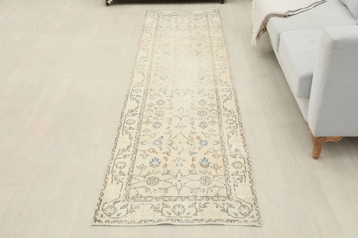 Full overhead view of the vintage runner in a room, offering a complete perspective of its design.