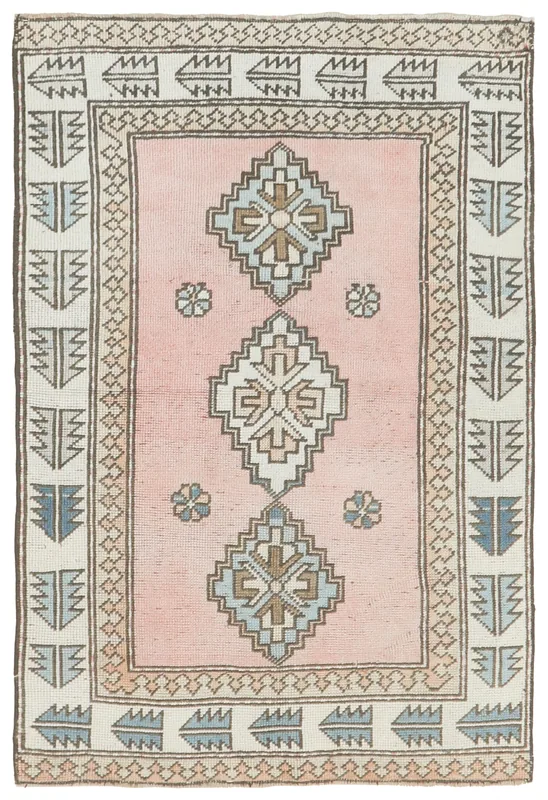 Full overhead view of the rose tribal medallion Anatolian vintage rug