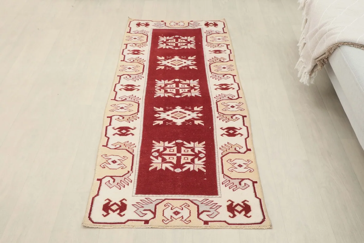 Overhead view of the entire runner, displaying its full design and proportions in a room.