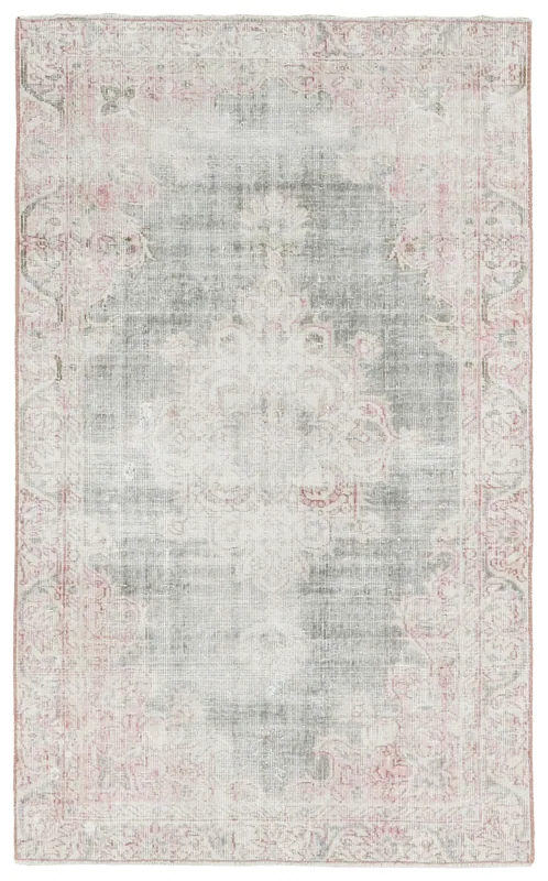 Full overhead view of the Rose Gray Medallion Vintage Rug on a white background