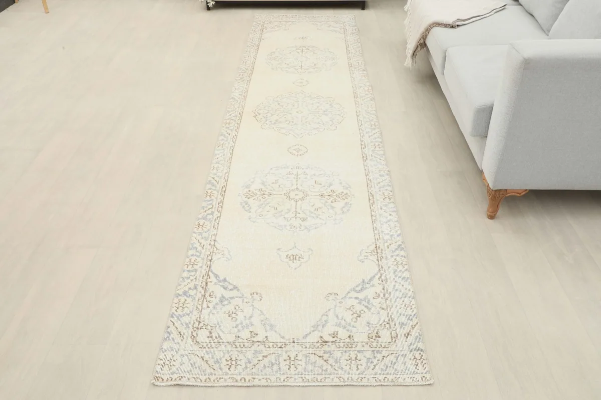 Full overhead view of the runner rug, emphasizing its elongated shape and overall design.