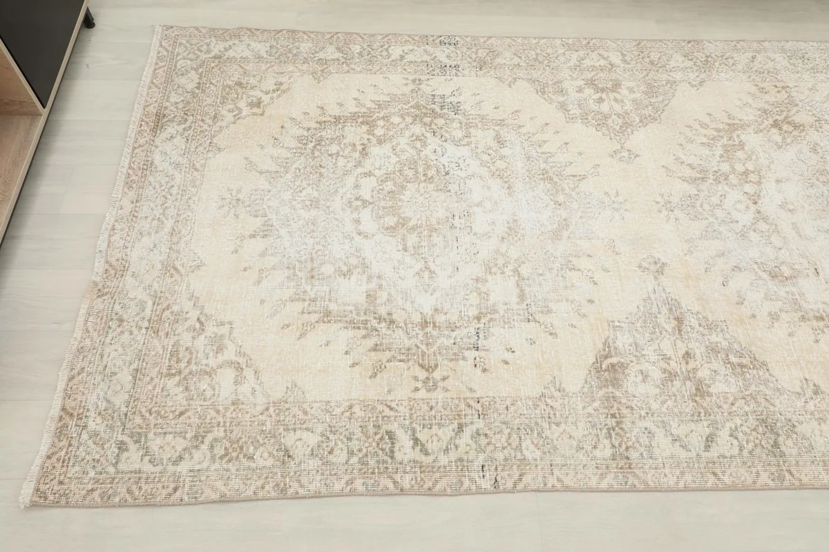 Overhead shot of a section of the runner rug, highlighting its subtle geometric details