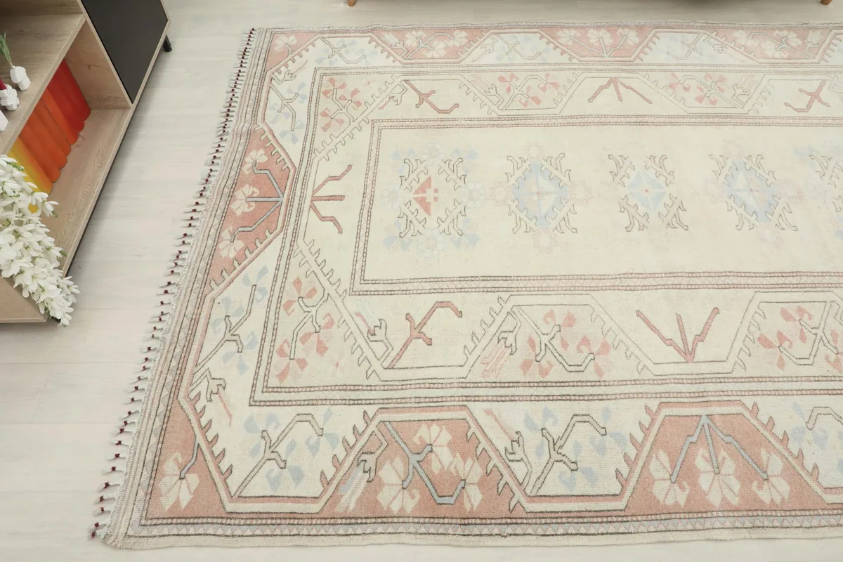Another angled perspective of the rug, showing the geometric patterns and colors