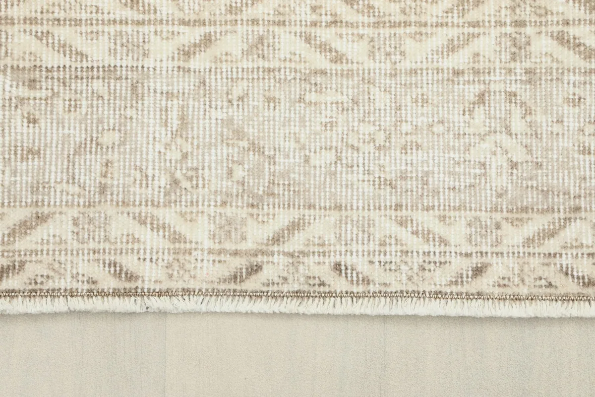 Close-up of the rug's border, revealing the intricate patterns and fringe.