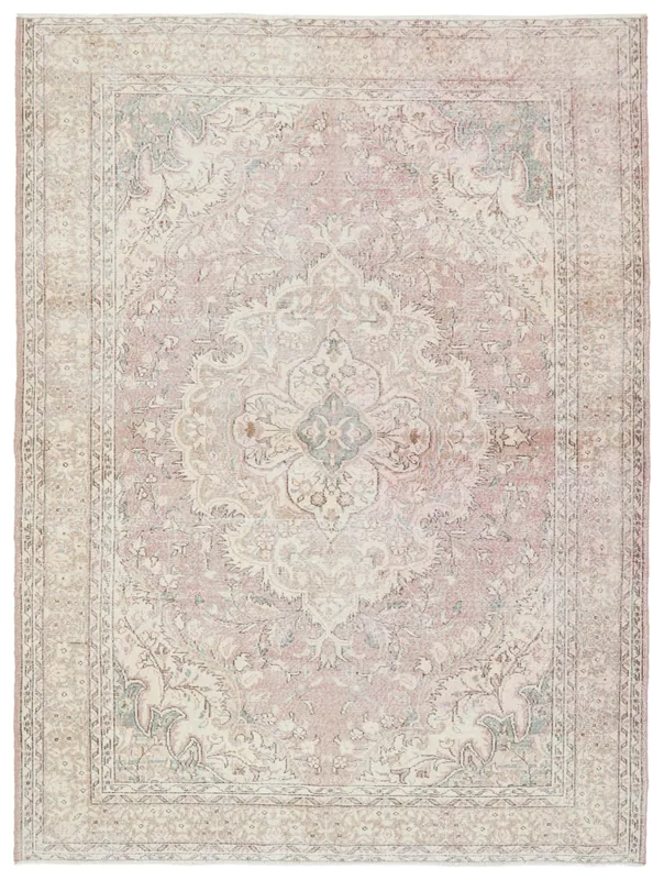 Full overhead view of the Faded Rose Medallion Vintage Anatolian Rug