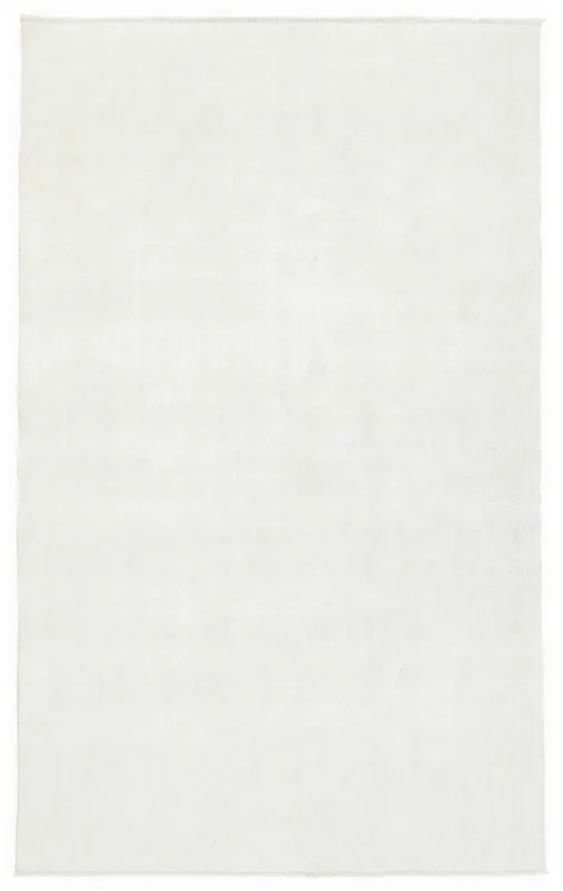 Full overhead view of the 5'7" x 9'1" ivory hand-knotted vintage Anatolian area rug on a white background.