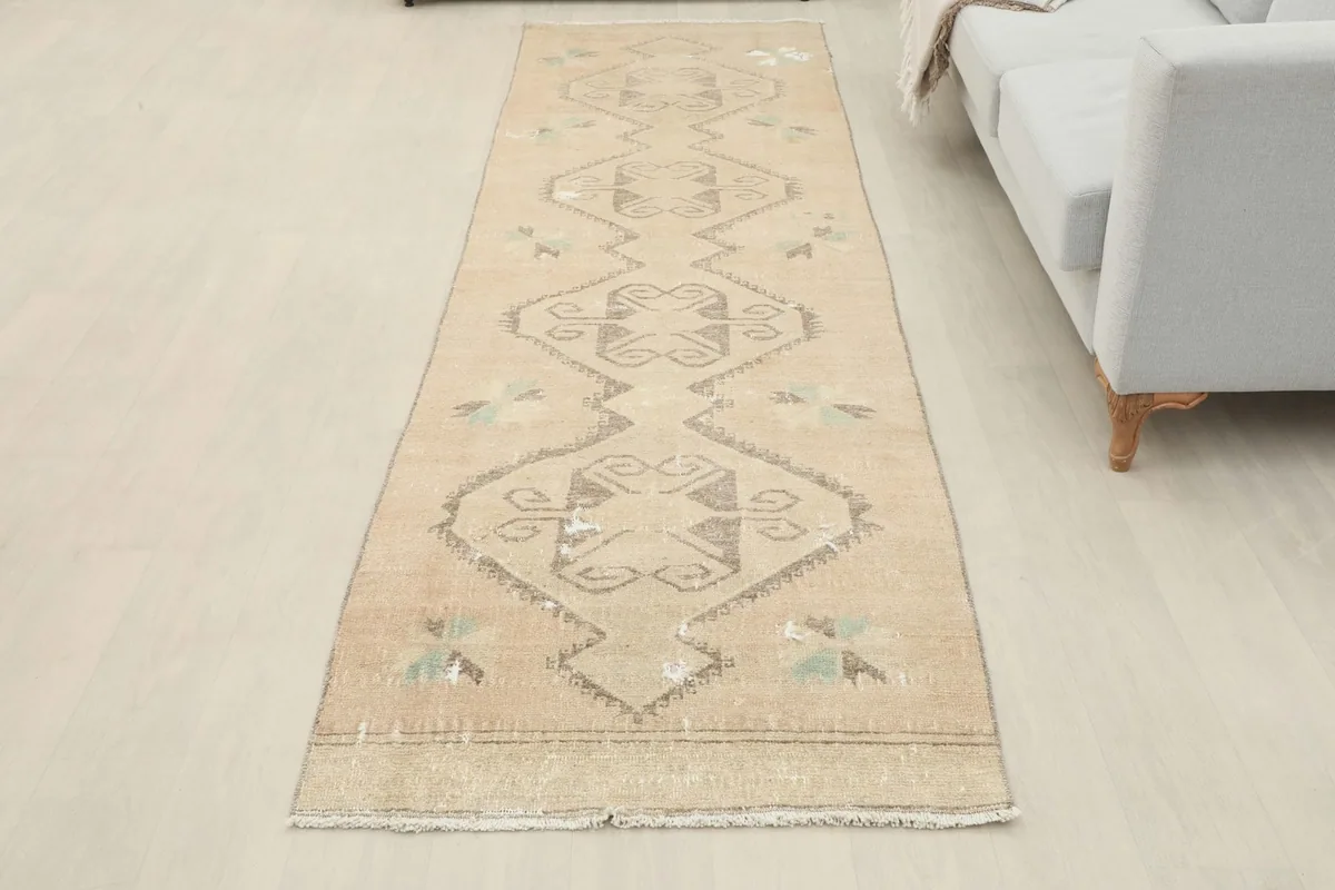 Full overhead view of the runner rug laid out in a room, showing its overall appearance