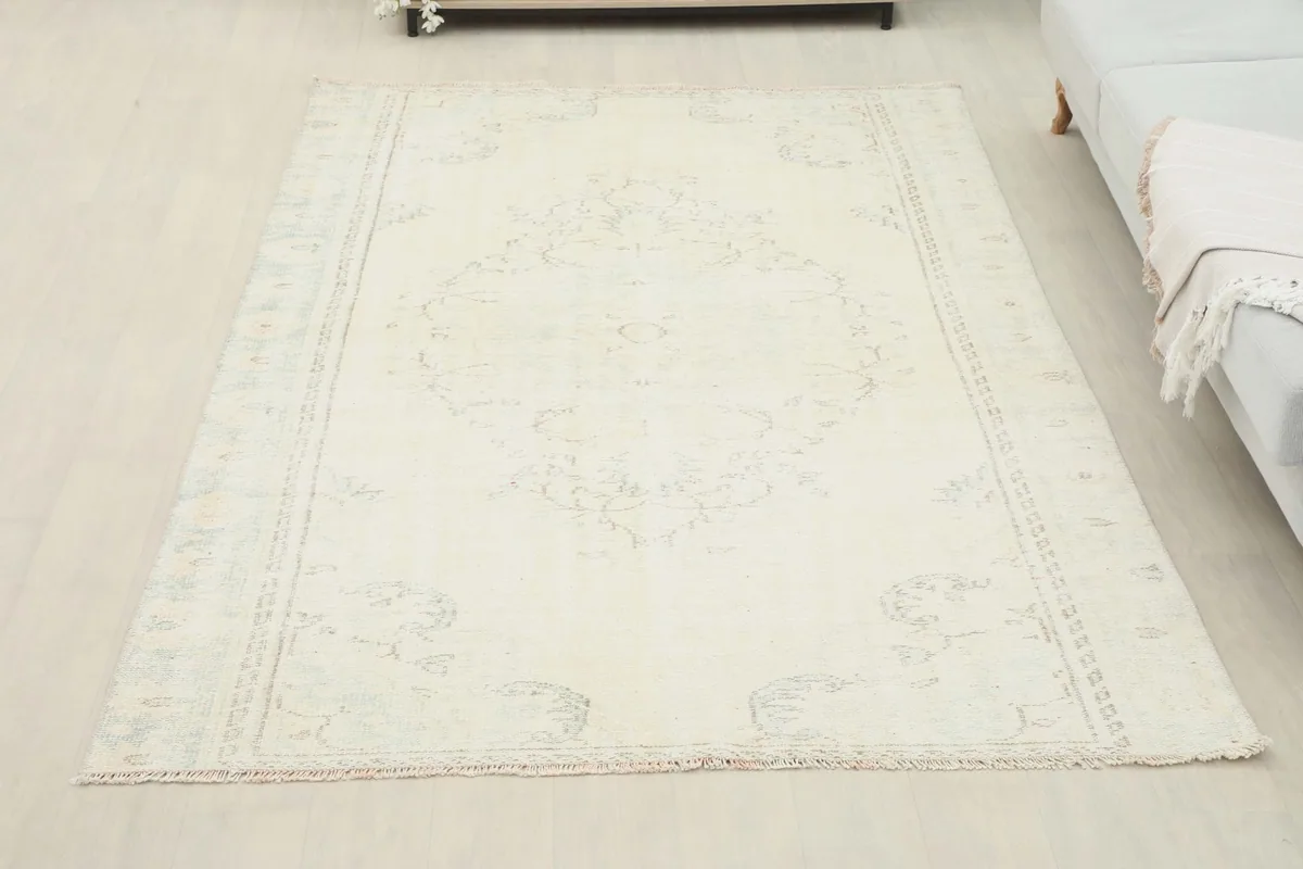 Full overhead view of the rug in a room setting, showcasing its overall appearance
