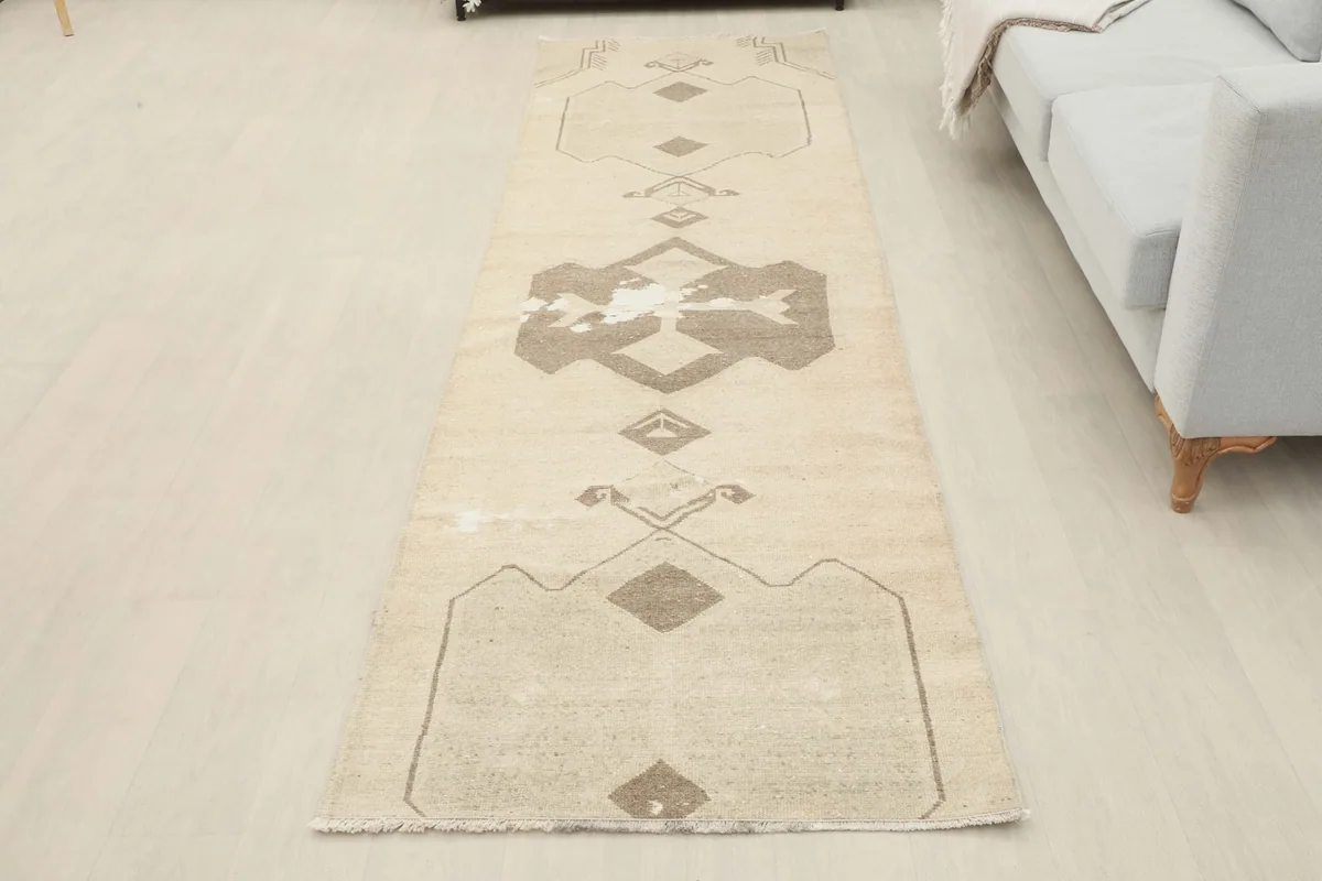 Full overhead view of the runner rug in the room setting, showcasing its overall appearance.