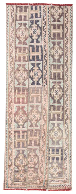 Full top view of the 2x6 muted geometric Anatolian runner on a white background
