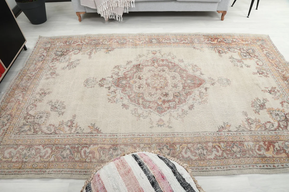 Overhead view of the rug in a room, emphasizing its size and placement