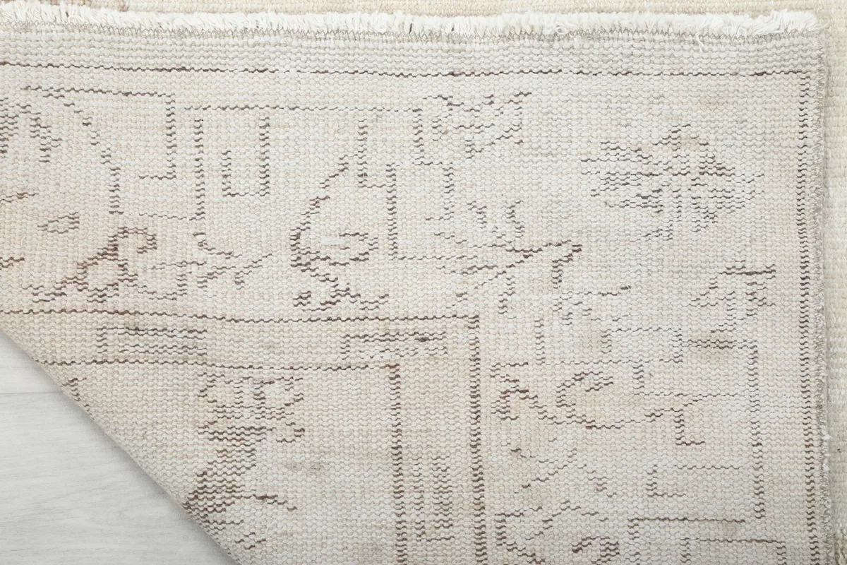 Close-up of the back of the vintage Anatolian rug, showing knotting and foundation