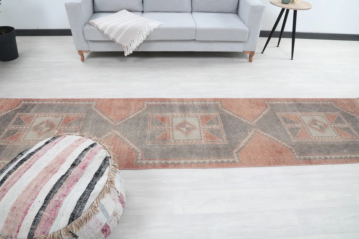Full overhead view of the runner rug in a room, showing overall design and colors