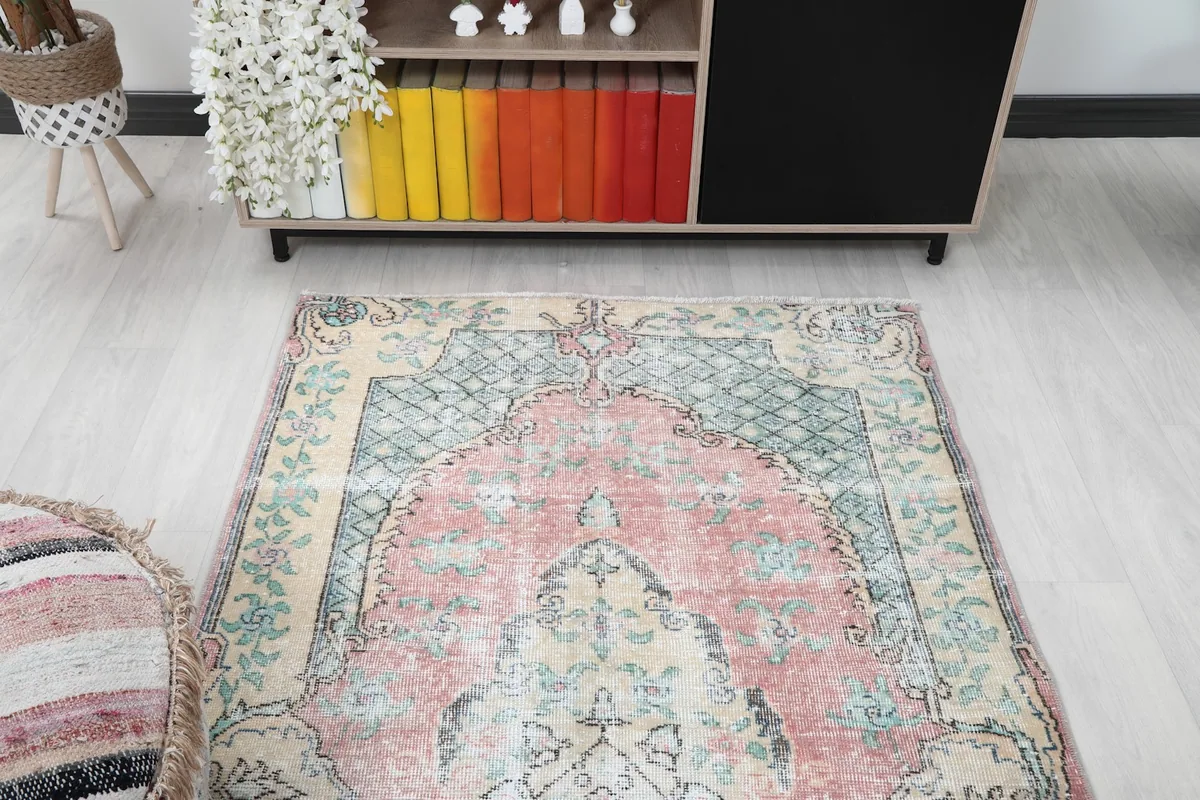 Overhead view of the rug in the room setting, showing its full length and width