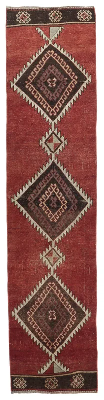 Rustic Red Tribal Diamond Runner, full top view showing geometric patterns