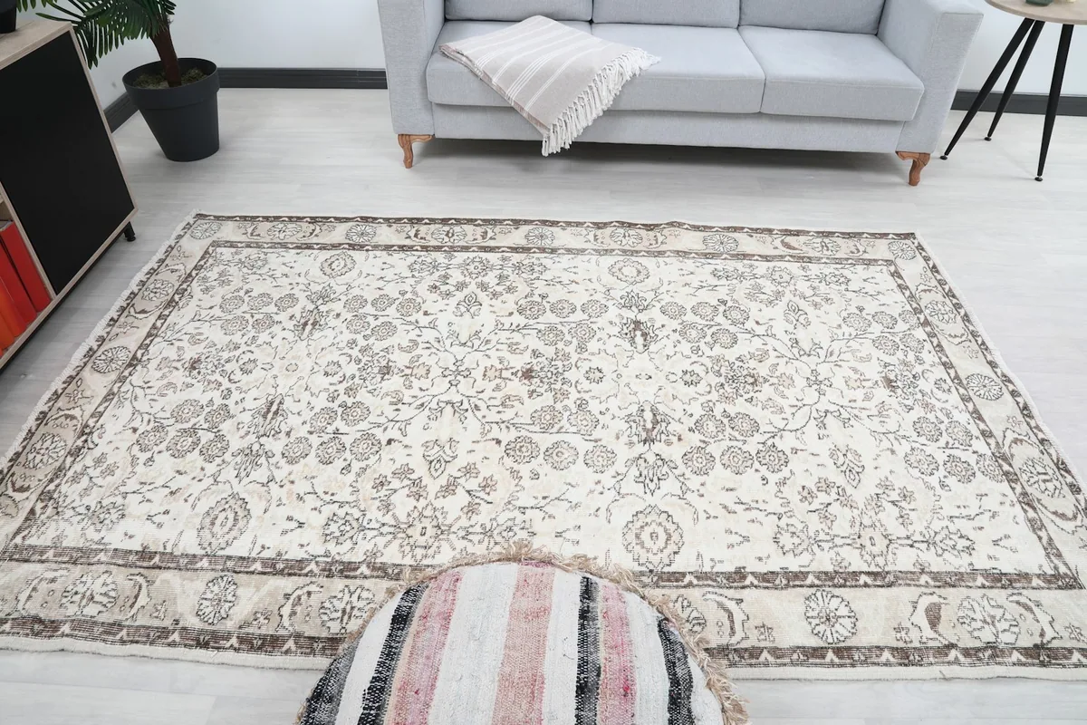 Full room view of the hand-knotted rug from a slightly elevated perspective