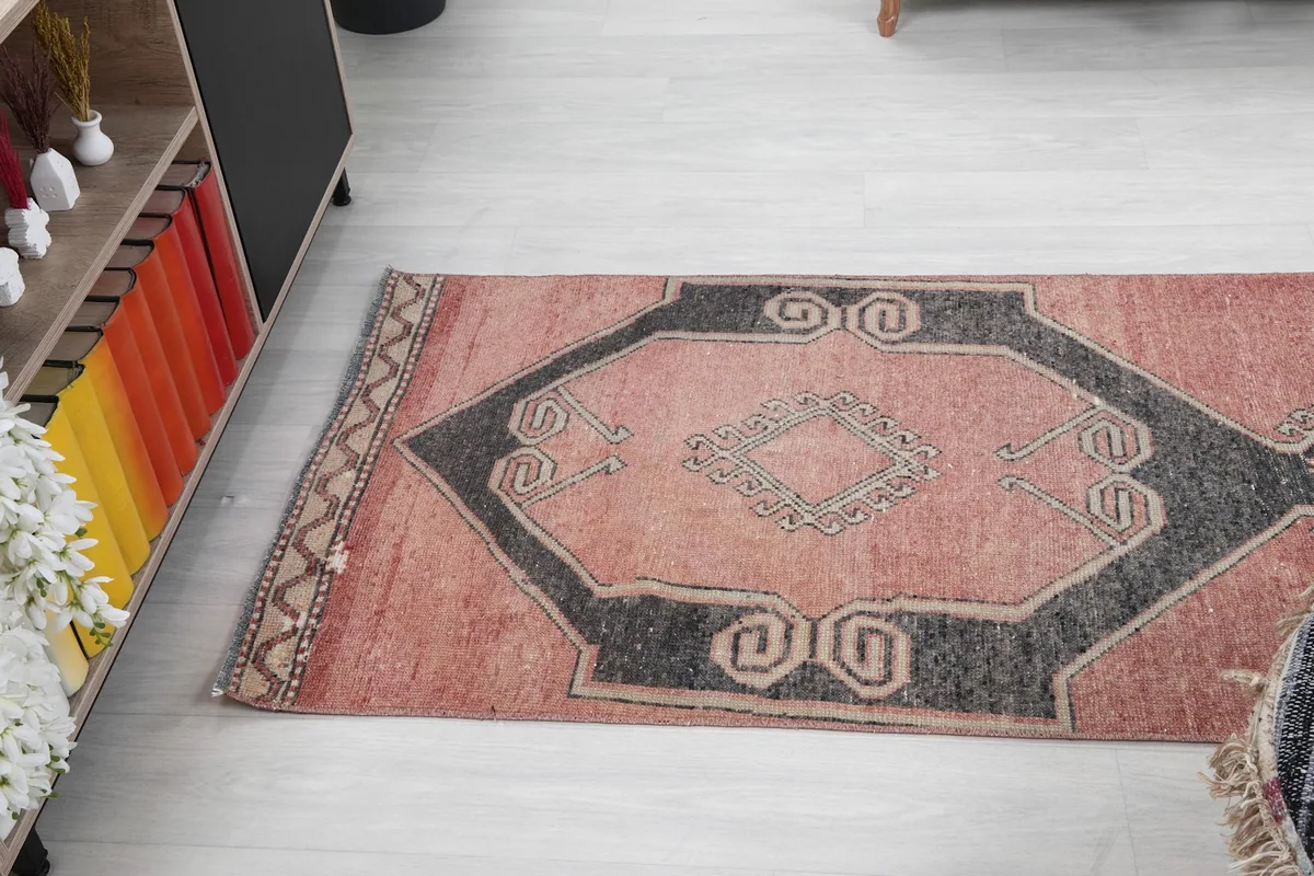 Overhead perspective of the runner rug, capturing the full pattern from an elevated angle.