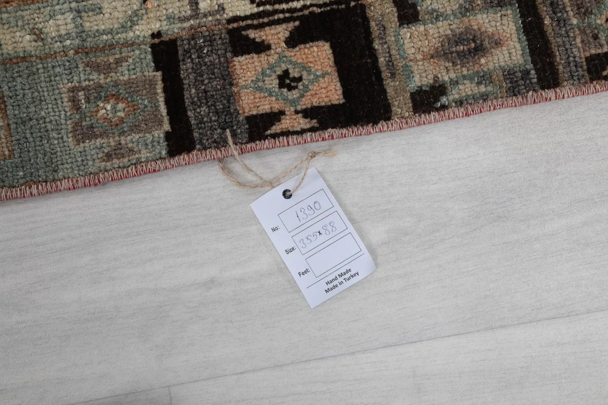 Product tag attached to the rug, showing item details and origin.