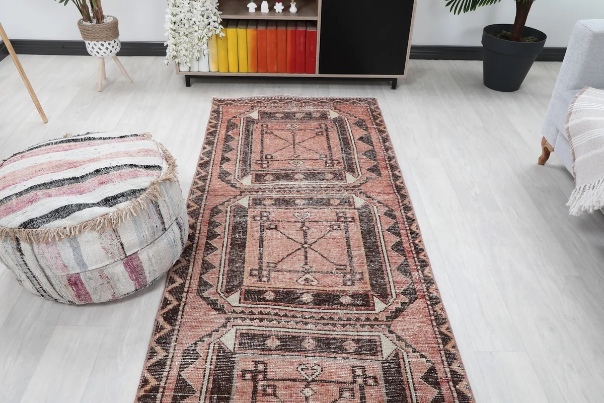 Overhead view of the runner rug in a room, emphasizing its length and how it complements the decor.