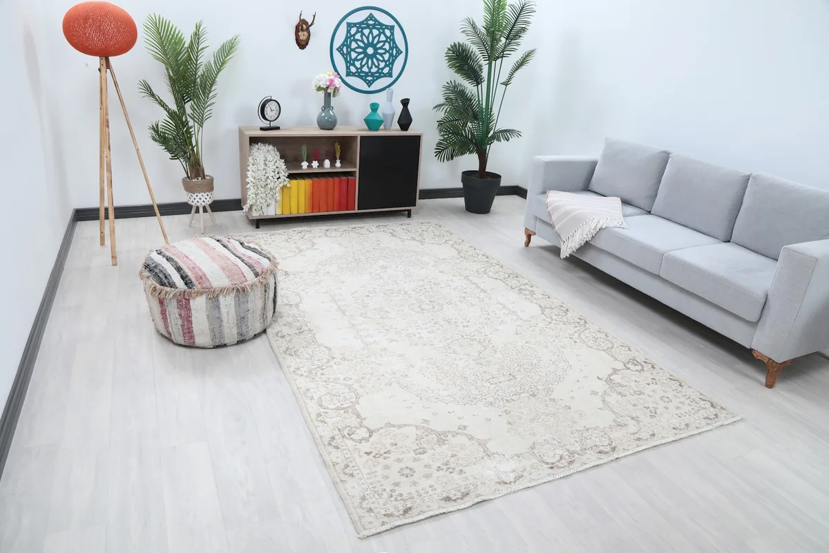 Medium area rug showcasing its subtle medallion and floral patterns in a contemporary living space