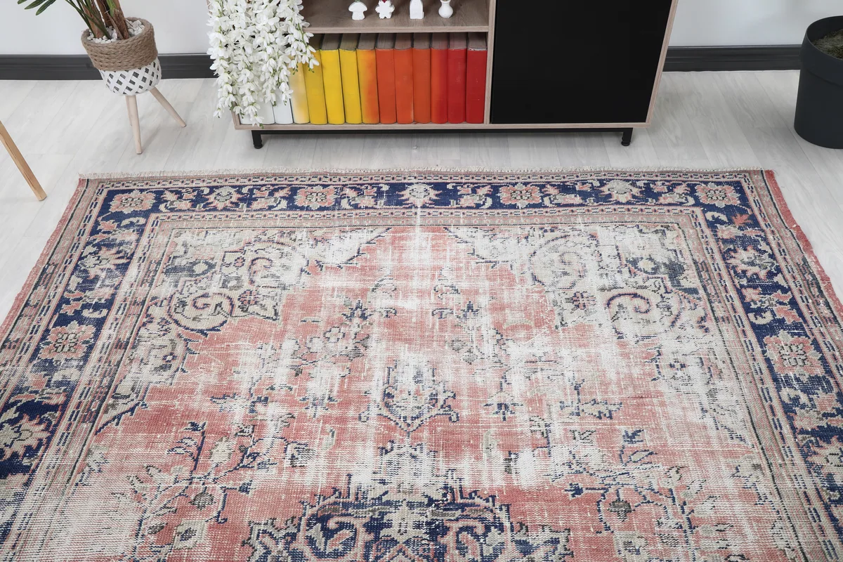 Faded Rose Medallion Vintage Rug from another angle, capturing the overall pattern and color distribution.