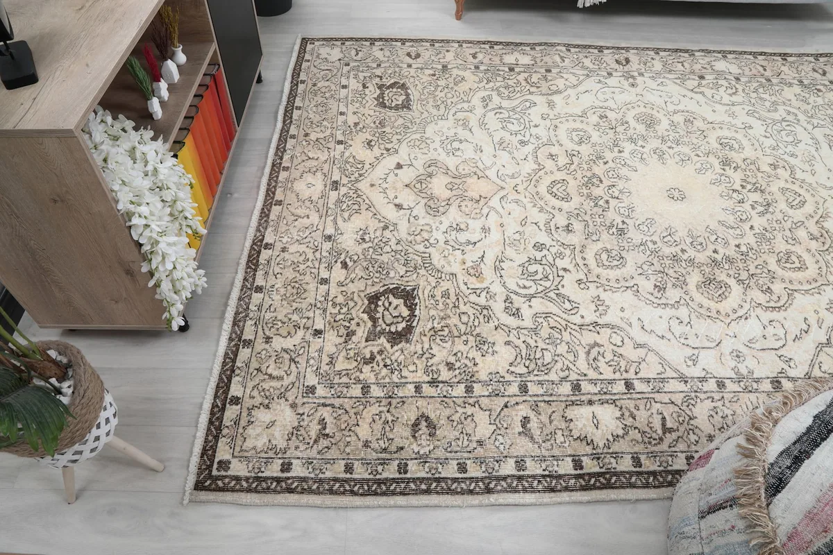 Wide view of the rug in the room, showing its full length and width
