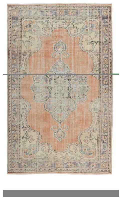 Full top view of the vintage rust and ivory Anatolian area rug