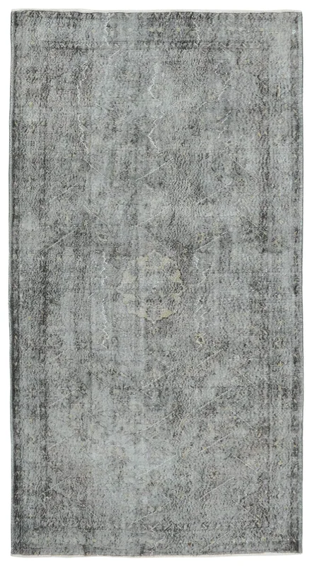 Full overhead view of the 6x10 charcoal and gray vintage Anatolian rug