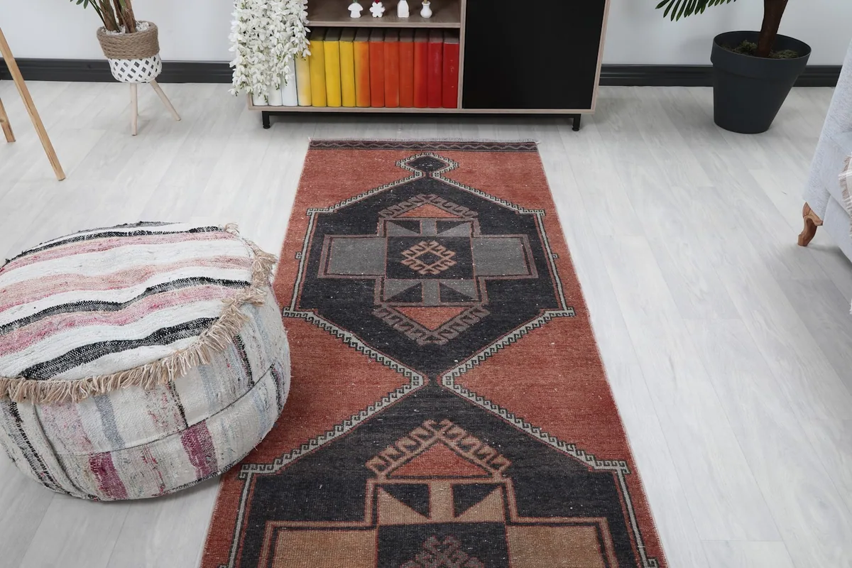 Overhead room view of the runner rug, capturing its full design in context with furniture.