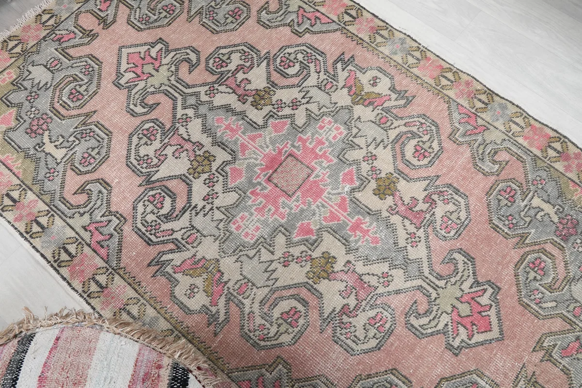 Overhead angle showing the rug's overall pattern and color variations.