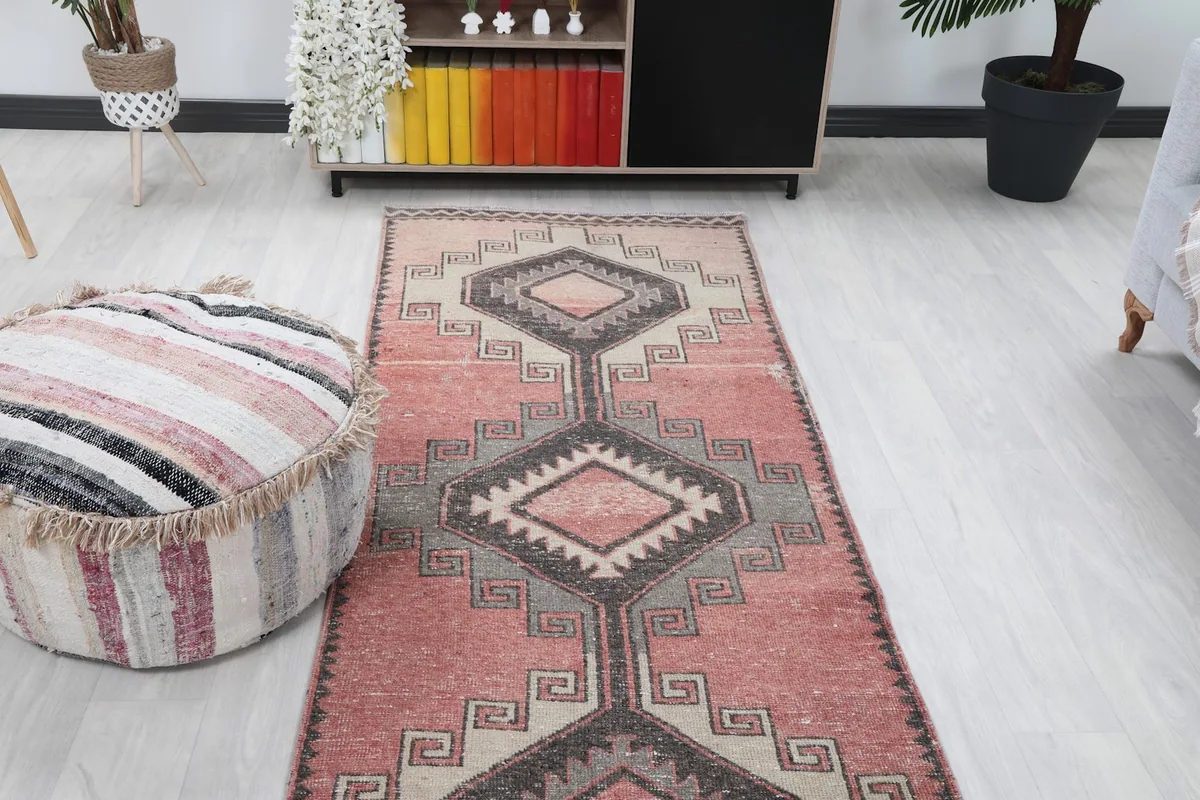 Overhead view of the vintage runner in a room, showcasing its placement and overall design.