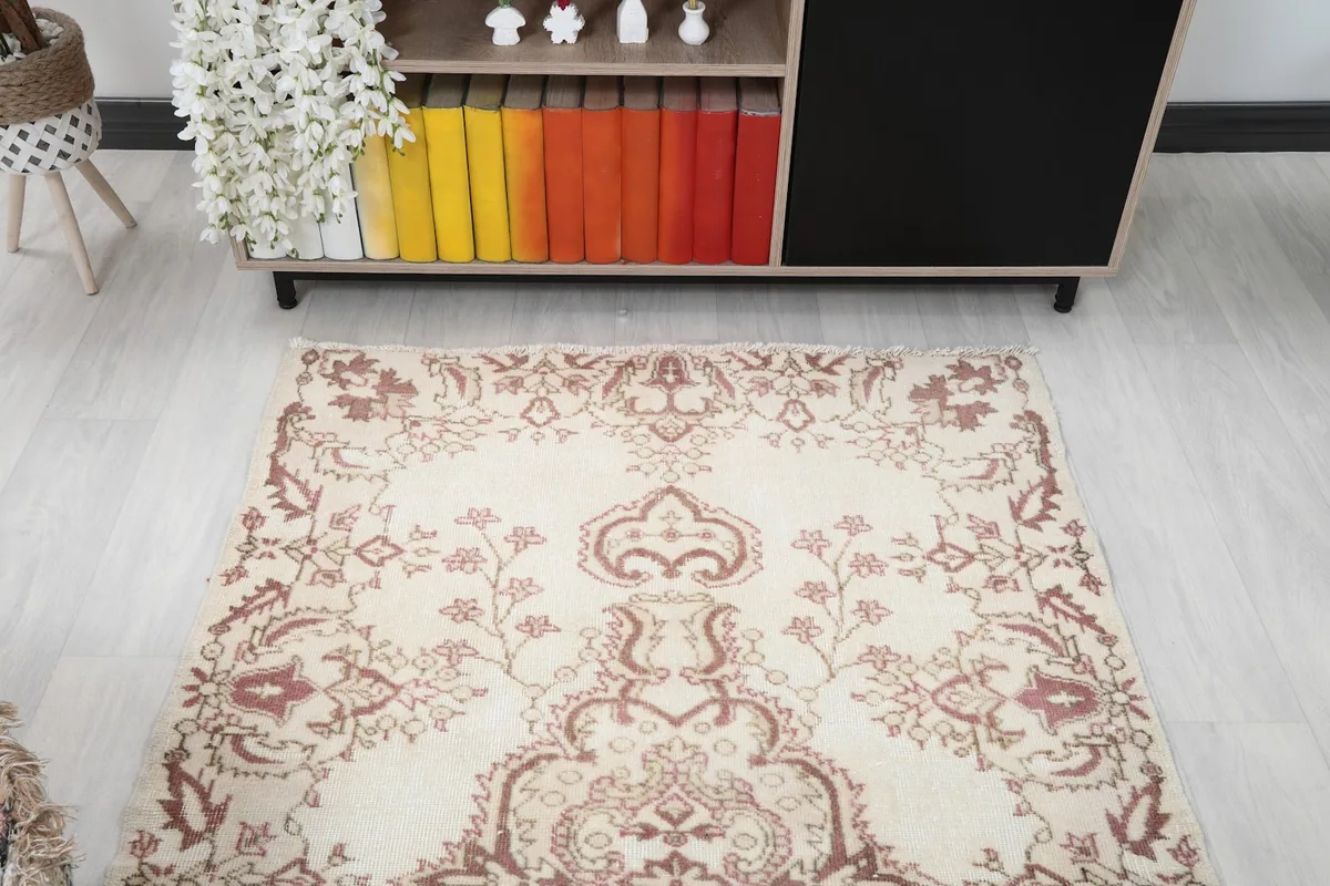 Overhead view of the rug showcasing its full design in a room setting