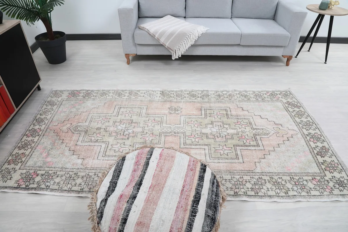 Direct overhead view of the rug in a room, providing a clear perspective of its overall design.