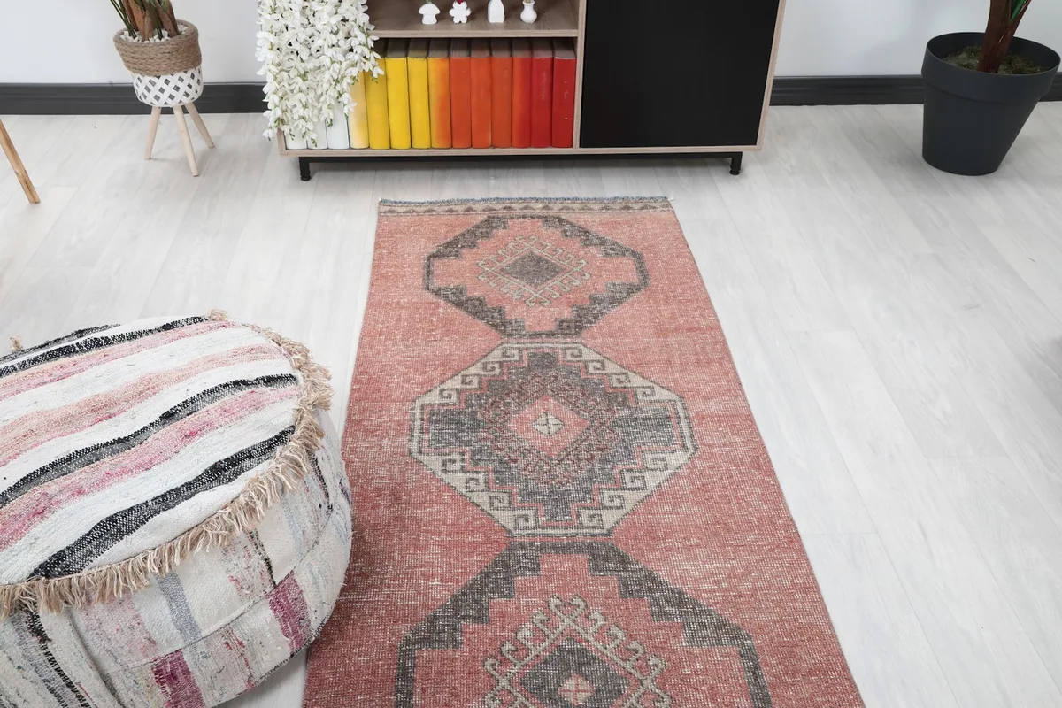 Overhead view of the runner rug in a room setting, emphasizing its placement and scale.