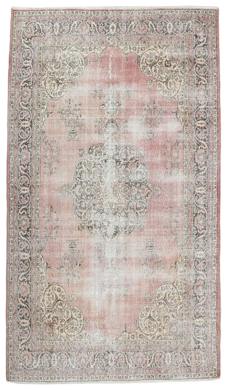 Full top view of the vintage rose medallion area rug on a white background