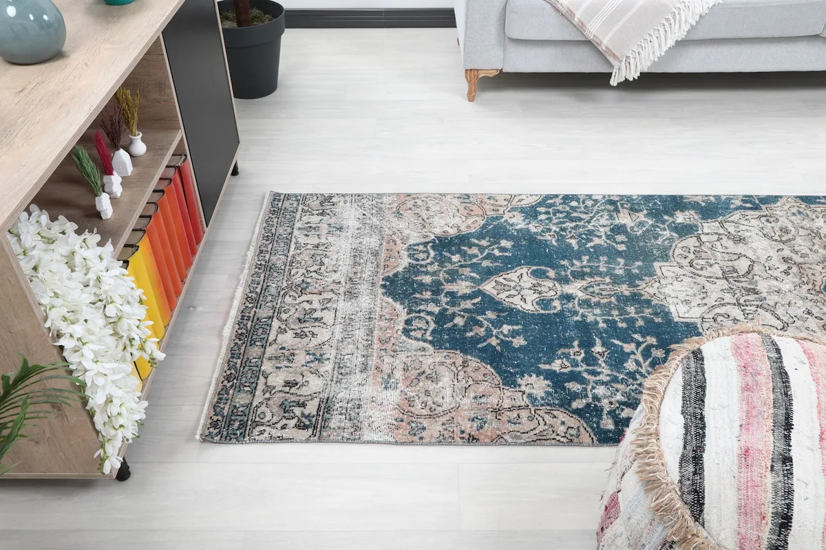 Runner rug laid out in a room, showing its length and how it complements the decor